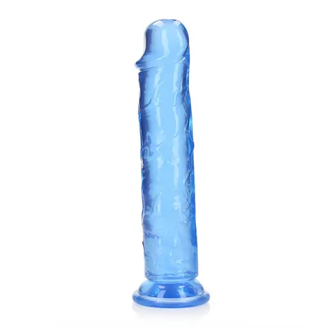 RealRock Crystal Clear Straight 10 in. Dildo Without Balls Blue