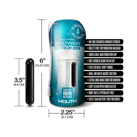 Happy Ending Vibrating, Self-Lubricating Shower Stroker - Mouth