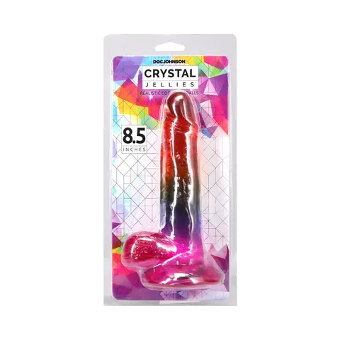 Crystal Jellies 8.5 in. Realistic Cock with Balls Rainbow