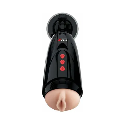 PDX Elite Dirty Talk Rechargeable Vibrating Starter Stroker With Hands-Free Suction Cup Beige/Black
