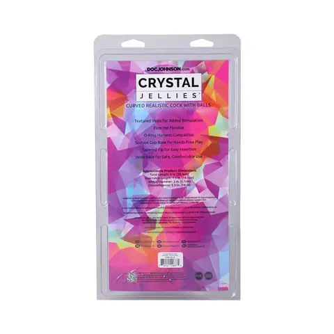 Crystal Jellies Curved Realistic Cock with Balls 8 in. in Purple