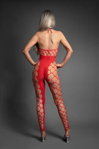 Fantasy Lingerie Sheer Crystal Club Slow Burn Footless Open Crotch Halter Bodystocking O/S