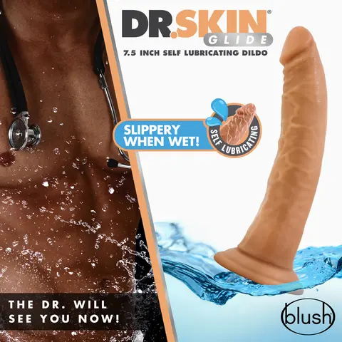 Dr. Skin Glide Realistic 7.5 in. Self-Lubricating Dildo in Tan