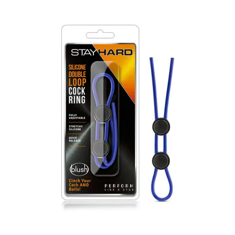 Stay Hard Silicone Double Loop Lasso/Bolo Cockring in Blue