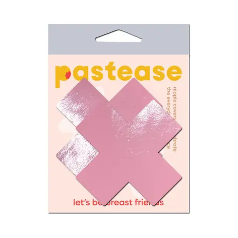 Pastease Plus X: Faux Latex Pleather Vinyl Baby Pink Cross Pasties