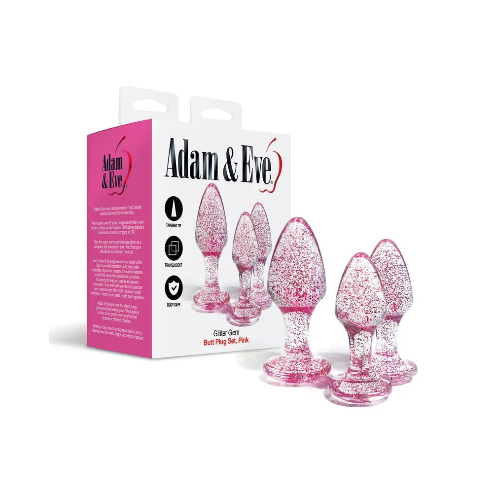Adam & Eve Glitter Gem Butt Plug Set in Pink