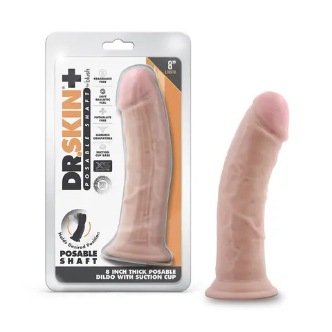 Dr. Skin Plus Thick 8 in. Triple Density Posable Dildo in Beige