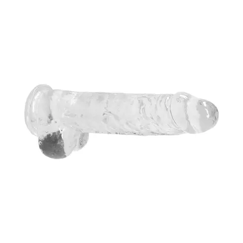 RealRock Crystal Clear Realistic 9 in. Dildo With Balls and Suction Cup in Clear