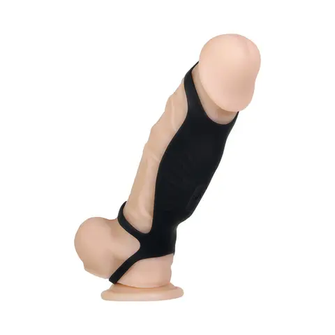 Gender X Rocketeer Rechargeable Triple-Ring Vibrating Silicone Penis Sheath Black