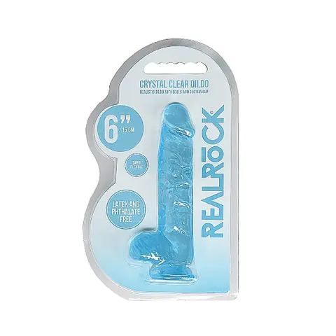 RealRock Crystal Clear Realistic 6 in. Dildo With Balls and Suction Cup in Blue