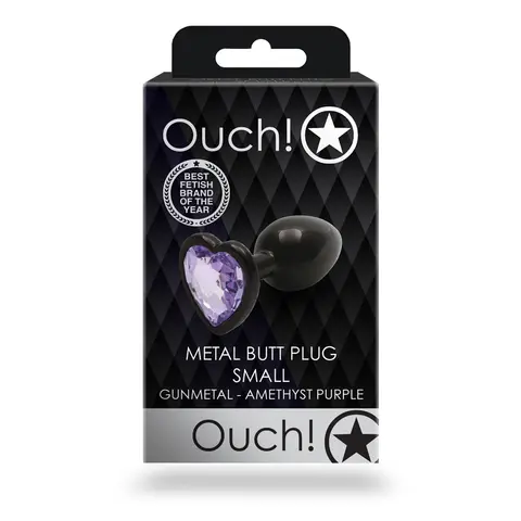 Ouch! Heart Gem Butt Plug Small Gunmetal/Amethyst