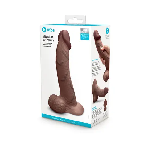 b-Vibe Slipskin Realistic Silicone Dildo 10 in. Curved in Brown