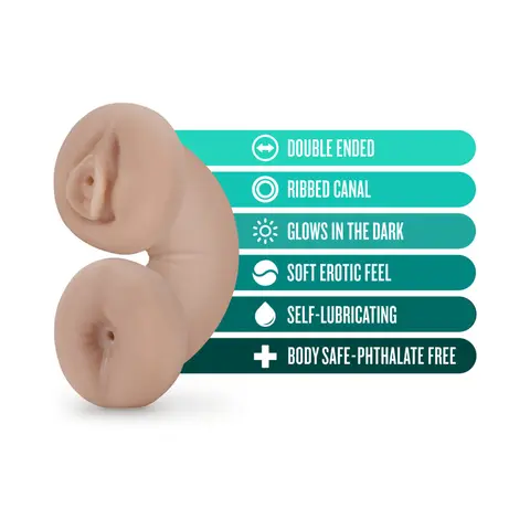 M for Men Soft + Wet Double Trouble Glow in the Dark Self-Lubricating Stroker Beige
