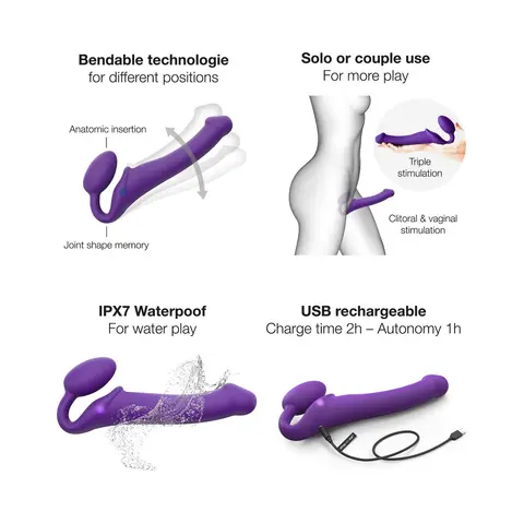 Strap-On-Me Rechargeable Remote-Controlled Silicone Vibrating Bendable Strap-On Purple M