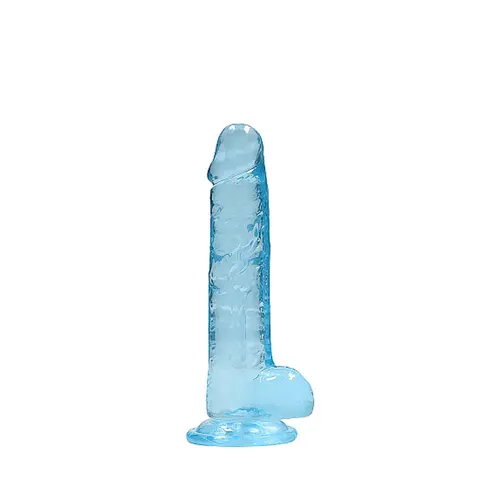 RealRock Crystal Clear Realistic 7 in. Dildo With Balls and Suction Cup in Blue