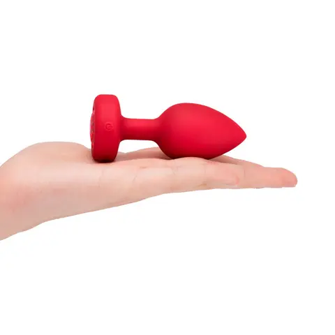 b-Vibe Vibrating Heart Anal Plug with Heart-Shaped Jewel Base Medium/Large Red