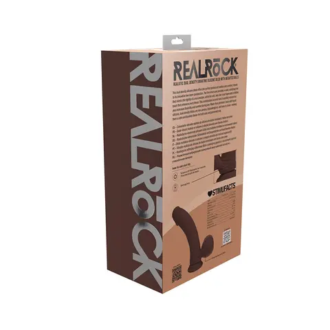 Realrock Realistic Dual Density Vibrating Silicone Dildo with Weighted Balls 8 in. in Brown