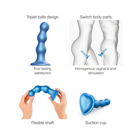 Strap-On-Me Hybrid Collection Silicone Dildo Plug Balls Metallic Blue X-Large