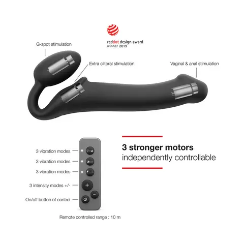 Strap-On-Me Rechargeable Remote-Controlled Silicone Vibrating Bendable Strap-On Purple M in Black