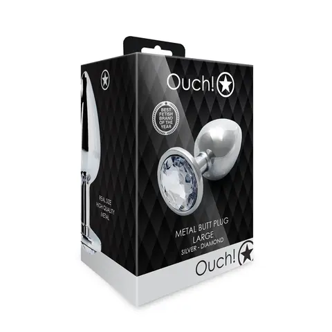 Ouch! Round Gem Butt Plug Large Silver/Diamond