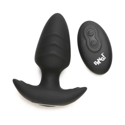 BANG! Rotating & Vibrating Silicone Butt Plug with Remote in Black