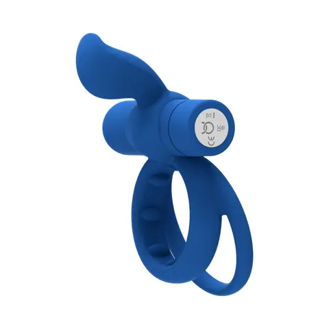 Forto Pointer Rechargeable Silicone Vibrating Dual Cockring with External Stimulator in Blue