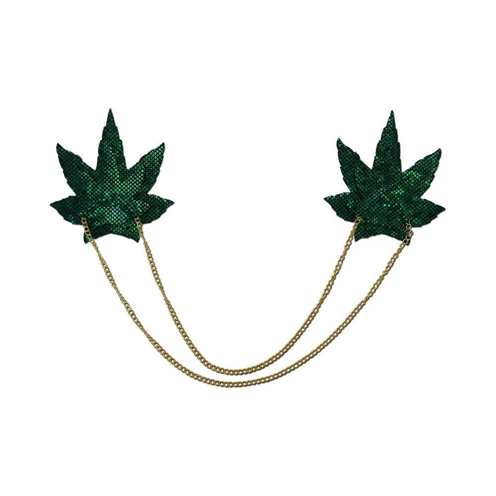 Pastease Chains: Shattered Glass Disco Ball Green Weed with Gold Chain Pasties