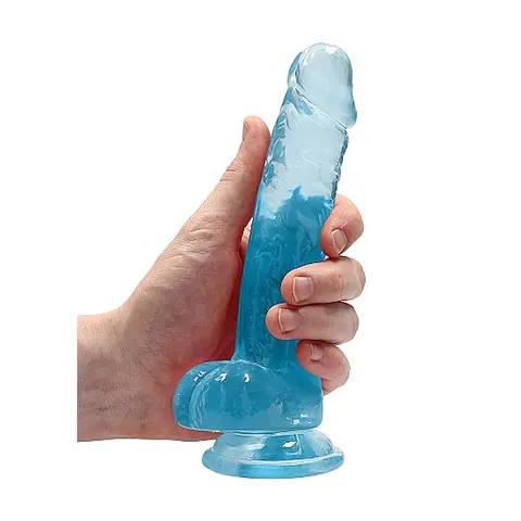 RealRock Crystal Clear Realistic 7 in. Dildo With Balls and Suction Cup in Blue