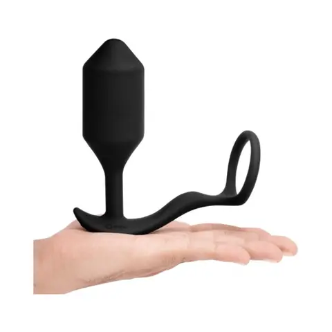 b-Vibe Vibrating Snug & Tug Rechargeable Weighted Silicone Anal Plug with Cockring Medium in Black
