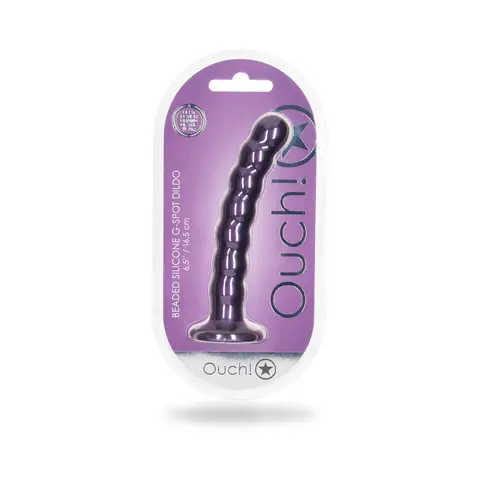 Ouch! Beaded Silicone 6.5 in. G-Spot Dildo Metallic Purple