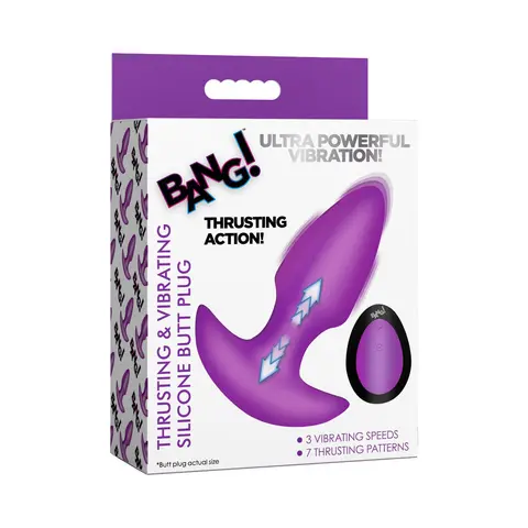BANG! Thrusting & Vibrating Silicone Butt Plug in Purple