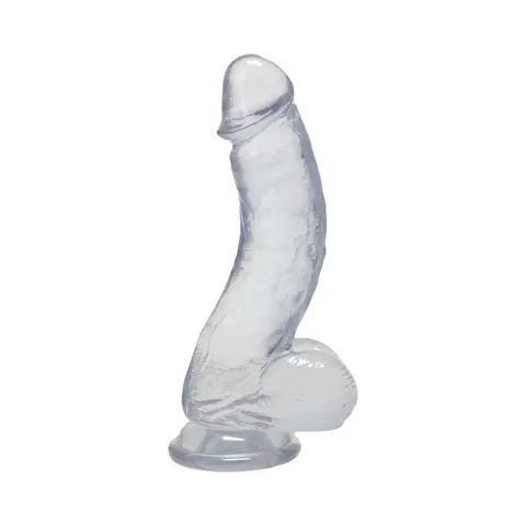 Crystal Jellies Curved Realistic Cock with Balls 7 in. in Clear