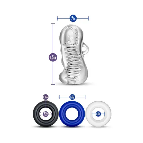 Quickie Kit Jerk Off Stroker & 3-Piece Cockring Set Clear