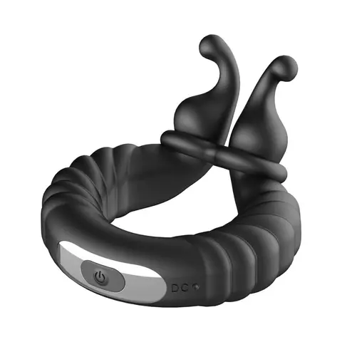Forto F-24 Rechargeable Silicone Textured Vibrating Cockring in Black