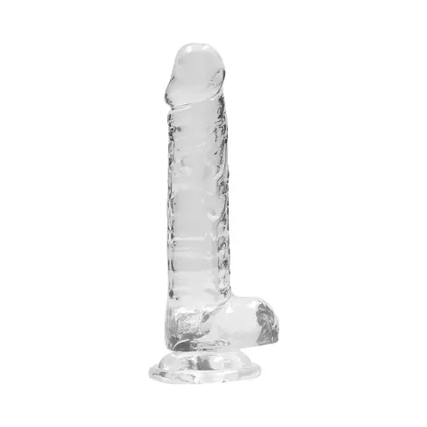 RealRock Crystal Clear Realistic 7 in. Dildo With Balls and Suction Cup in Clear