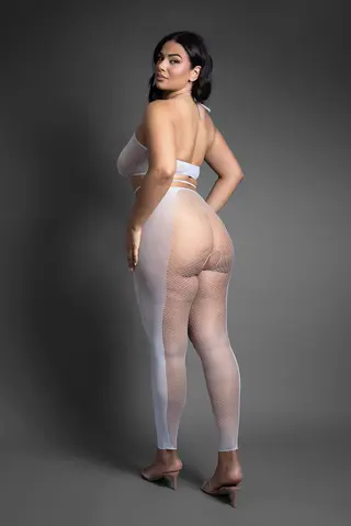 Fantasy Lingerie Sheer Crystal Club Pull Me Closer Halter Top and Footless Open Crotch Stockings O/S