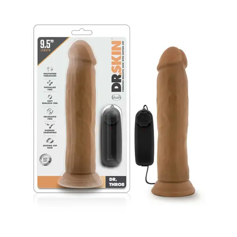 Dr. Skin Dr. Throb Realistic 9.5 in. Vibrating Dildo in Tan