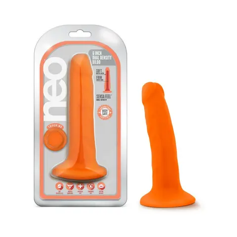 Neo 6 in. Dual Density Dildo Neon in Orange