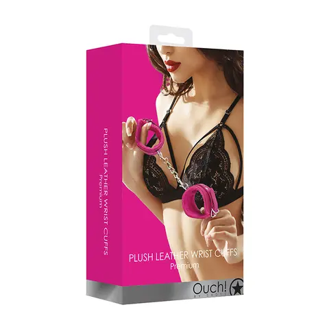 Ouch! Premium Plush Leather Adjustable Wrist Cuffs in Pink