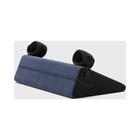 Liberator Black Label Wedge 24 in. Sex Position Pillow with Cuffs Décor Velvet Blue in Black