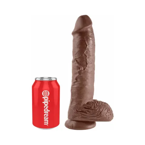 King Cock 10 in. Cock With Balls Realistic Suction Cup Dildo in Brown