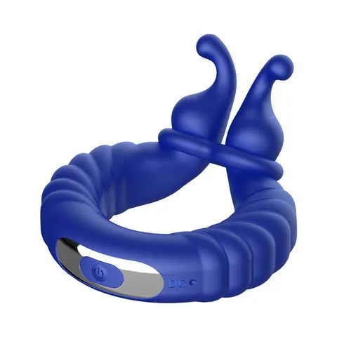 Forto F-24 Rechargeable Silicone Textured Vibrating Cockring in Blue