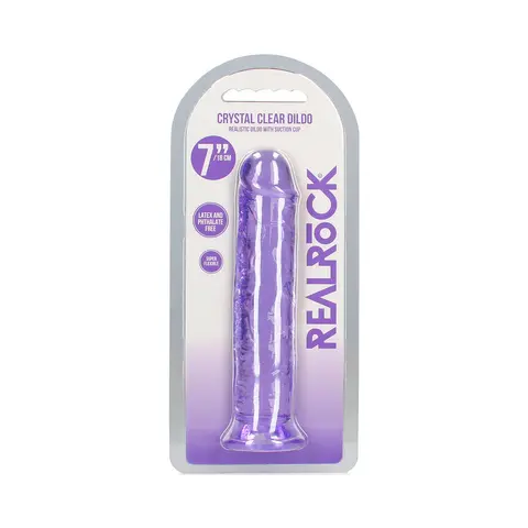 RealRock Crystal Clear Straight 7 in. Dildo Without Balls in Purple