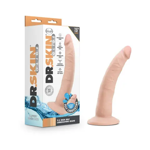 Dr. Skin Glide Realistic 7.5 in. Self-Lubricating Dildo in Beige