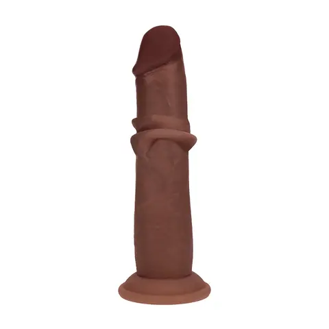 Realrock Sliding Skin Dual Density Silicone Dildo 8 in. in Brown
