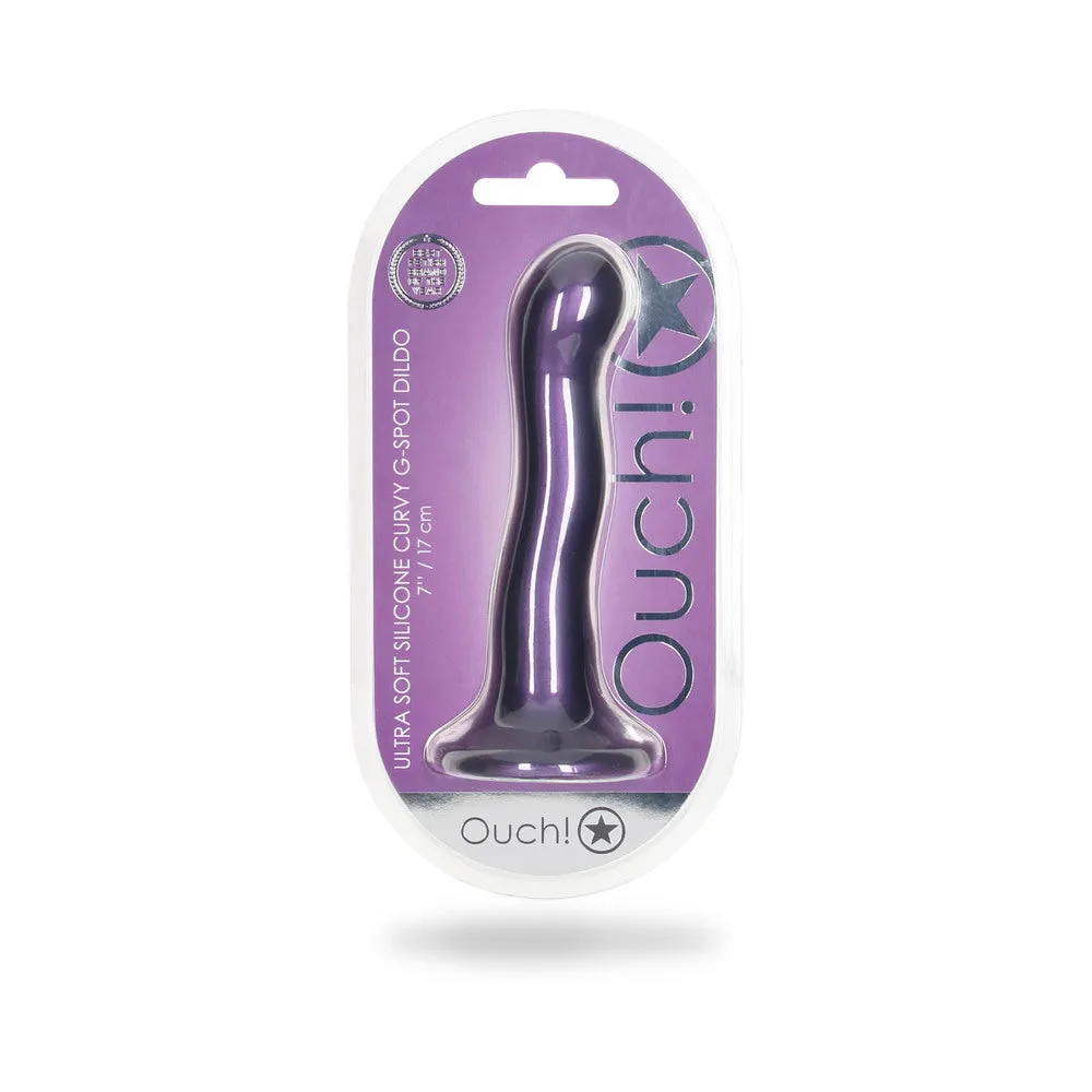 Ouch! Ultra Soft Silicone 7 in. Curvy G-Spot Dildo Metallic Purple