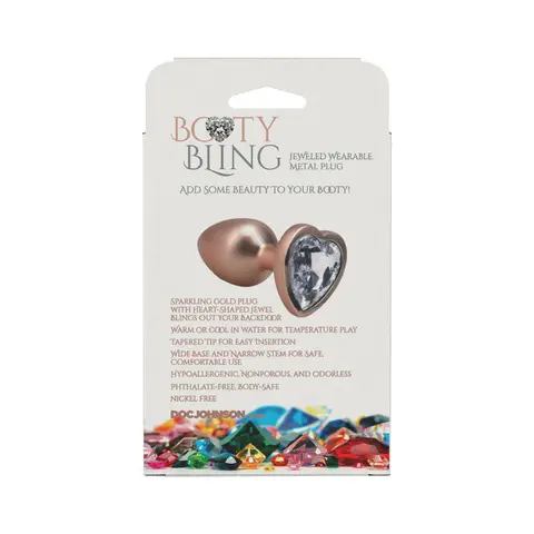 Booty Bling Heart Diamond Jeweled Metal Plug Gold Small