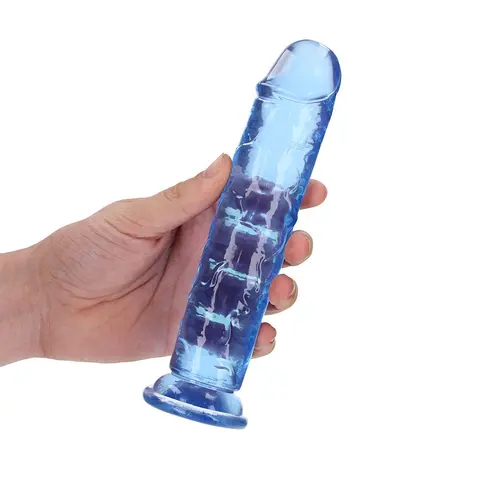 RealRock Crystal Clear Straight 7 in. Dildo Without Balls in Blue