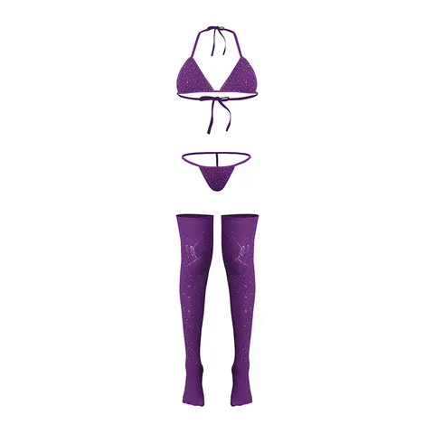 Magic Silk Seamless Bra, Panty & Thigh Highs Violet O/S