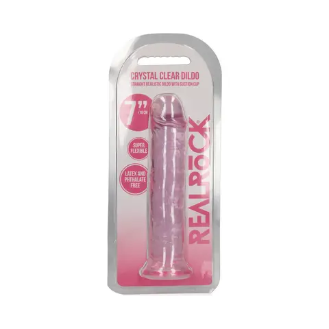 RealRock Crystal Clear Straight 7 in. Dildo Without Balls in Pink